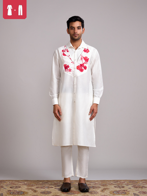 Gulmohar Classic collar straight kurta paired with Straight pants- Ivory