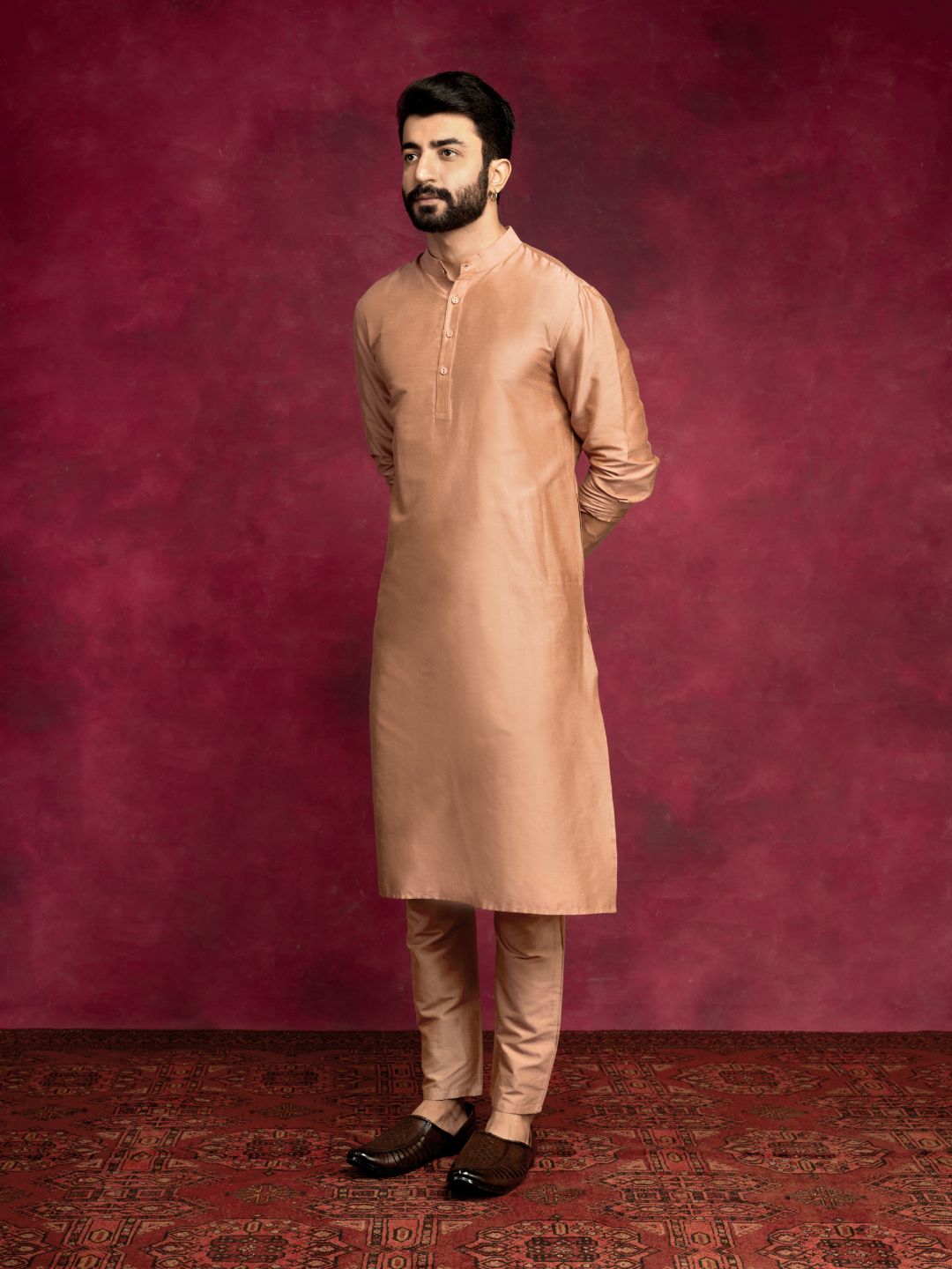 Mandarin collar Straight kurta- Coffee brown