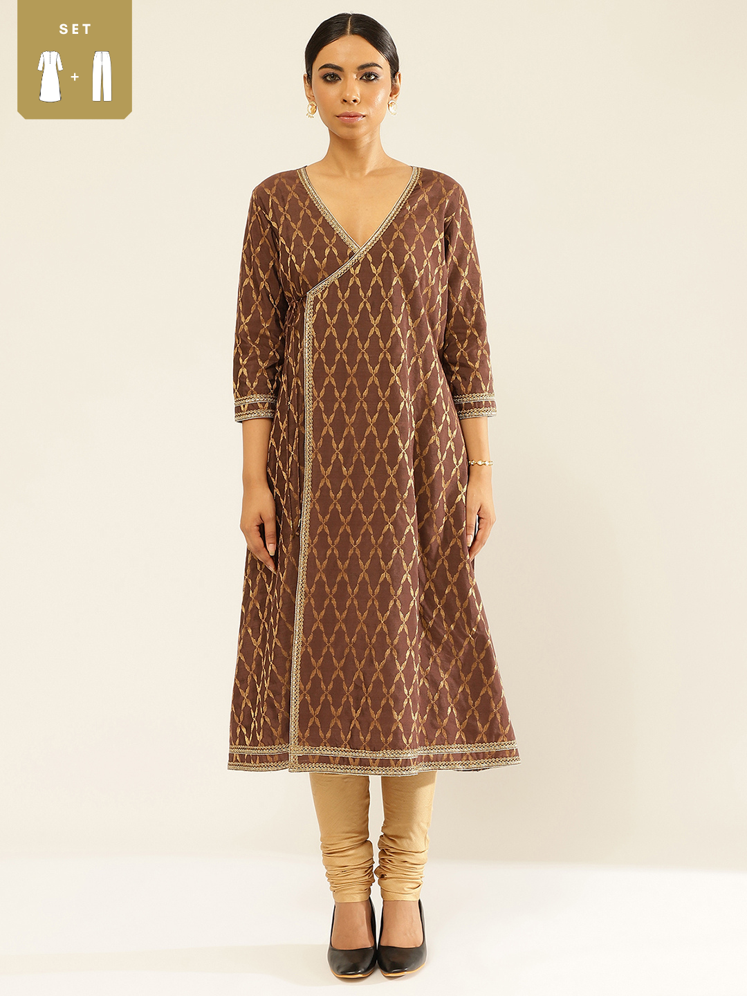 Banarasi zari angrakha kurta with Dori tie up paired with churidar