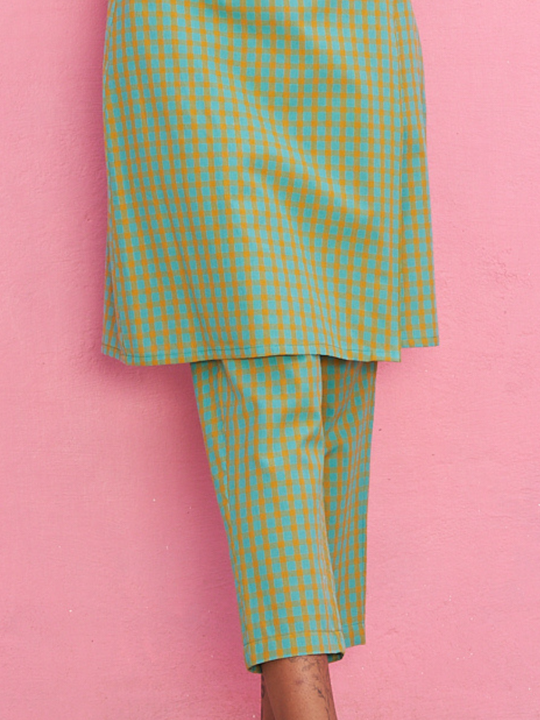 Multi-color checks straight pants