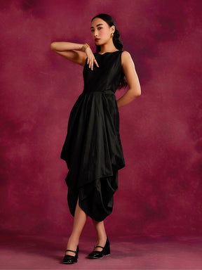 Asymmetrical cowl dress- Black