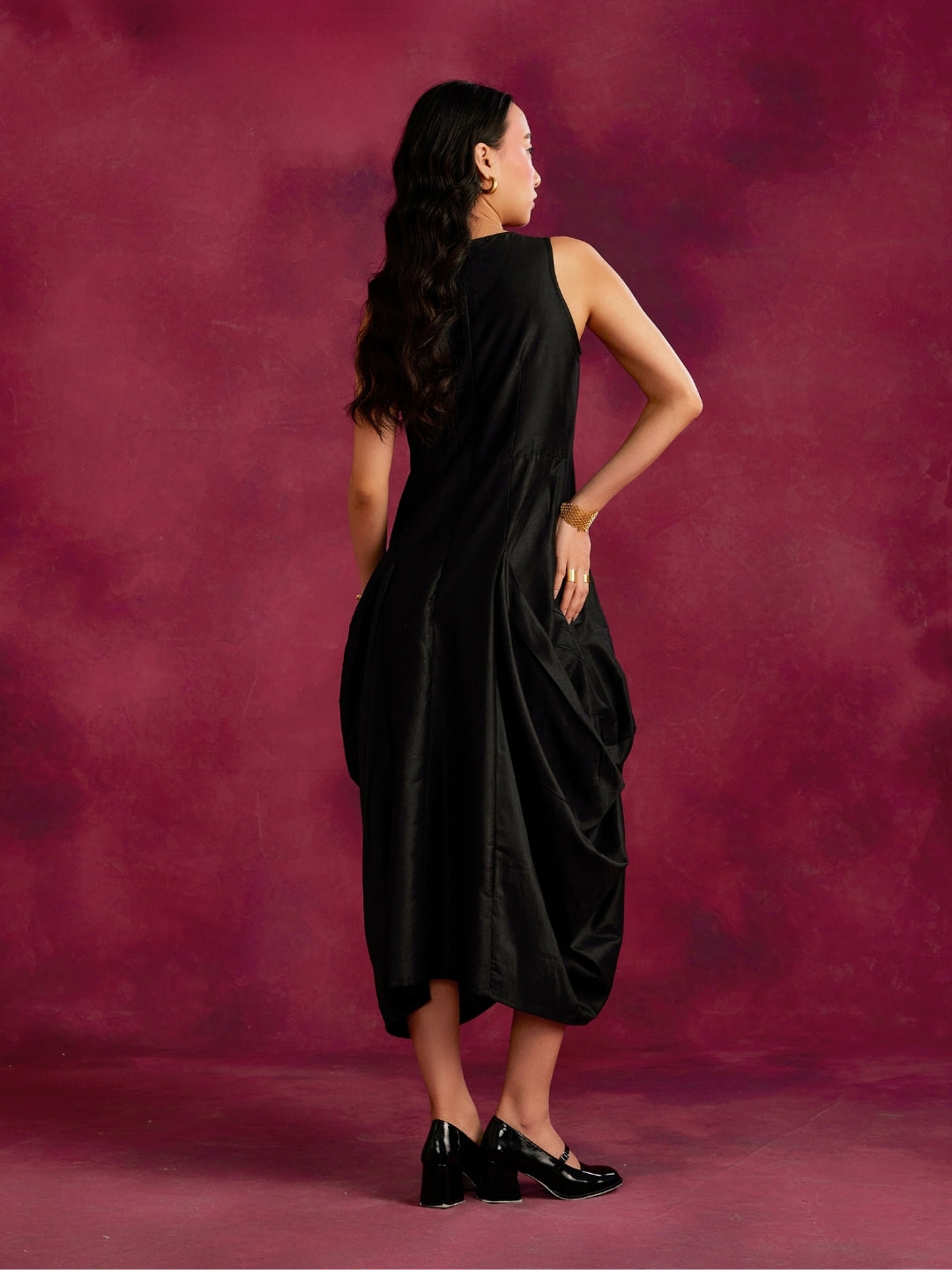 Asymmetrical cowl dress- Black
