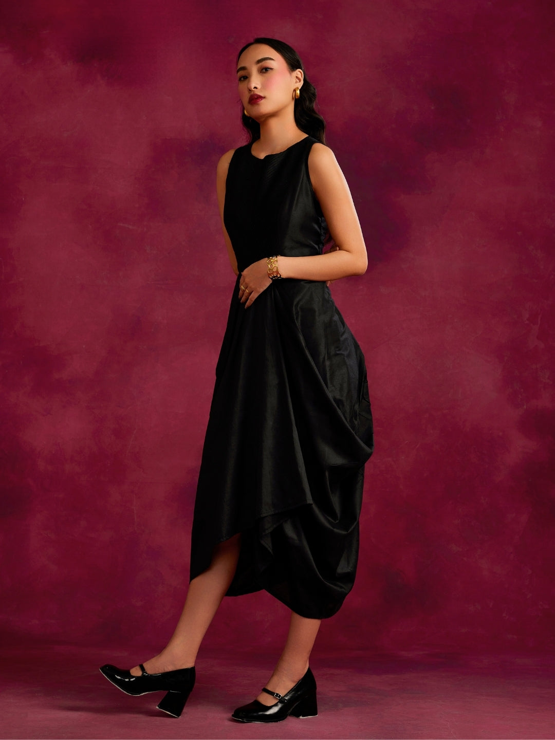 Asymmetrical cowl dress- Black