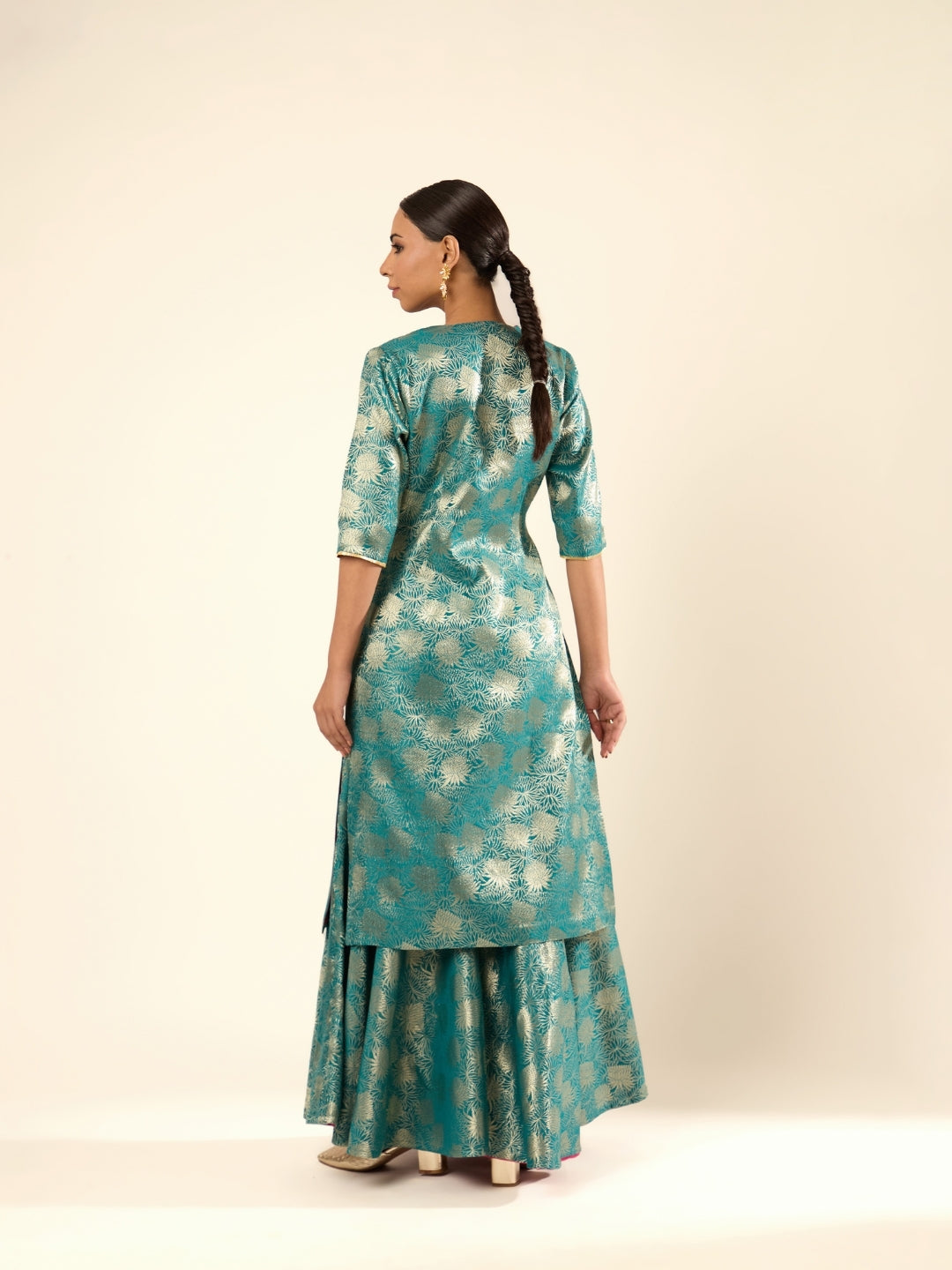 Lotus Jaal Baranasi Silk Sharara- Teal