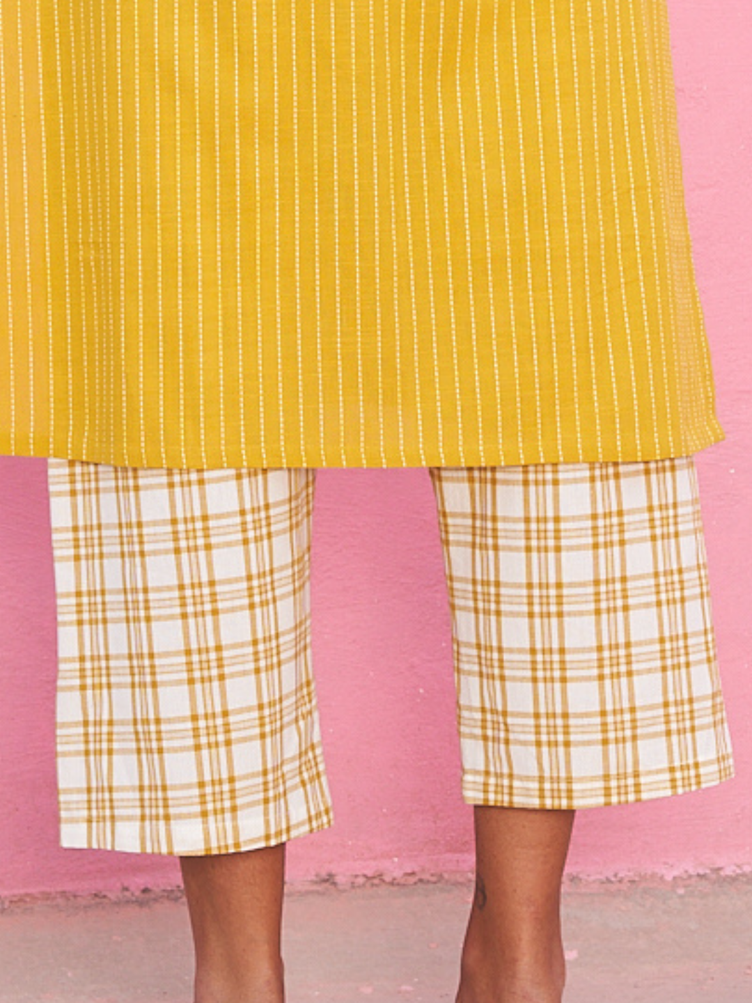 Yellow Plaid Straight Pants