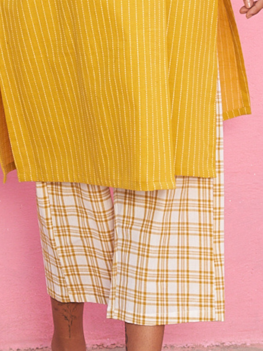 Yellow Plaid Straight Pants