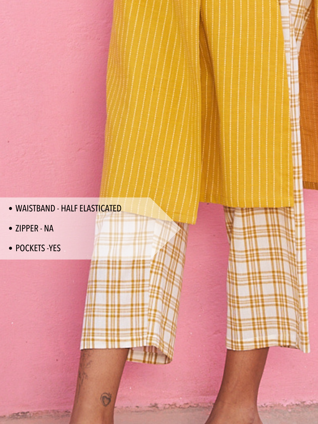 Yellow Plaid Straight Pants