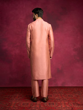 Mandarin collar Straight kurta Set - Rose brown