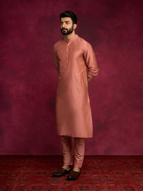 Mandarin collar Straight kurta Set - Rose brown