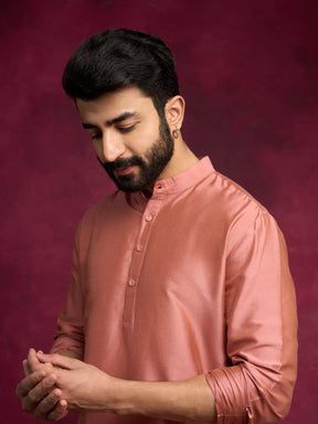 Mandarin collar Straight kurta Set - Rose brown