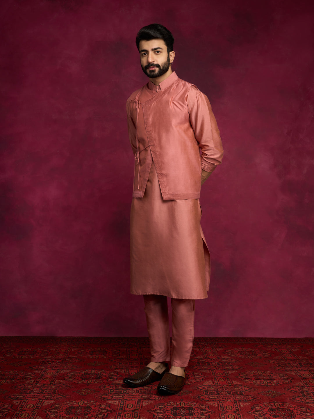 Mandarin collar Straight kurta- Rose brown