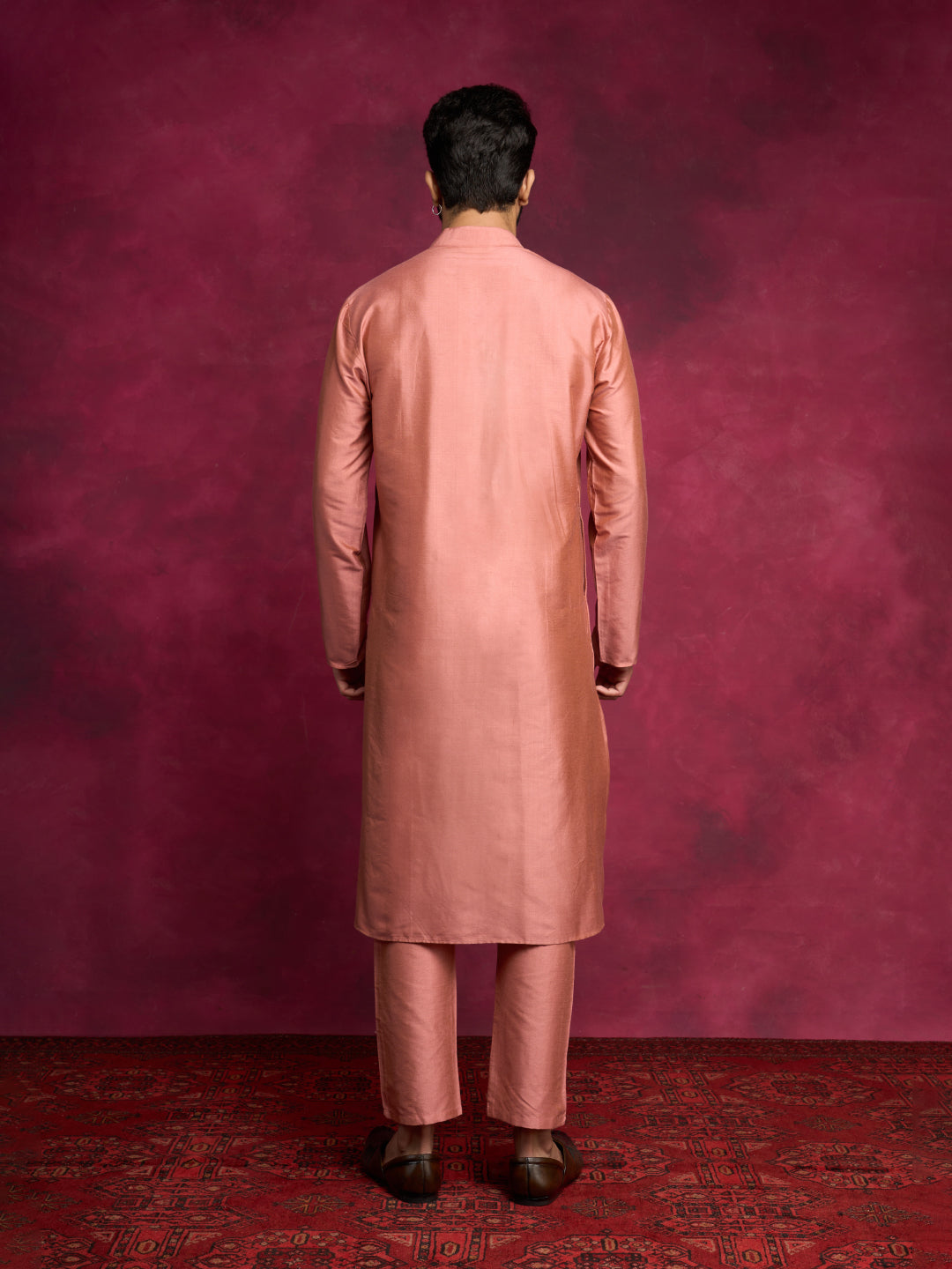 Pintuck neck yoke side panel kurta- Rose brown