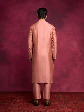 Pintuck neck yoke side panel kurta- Rose brown