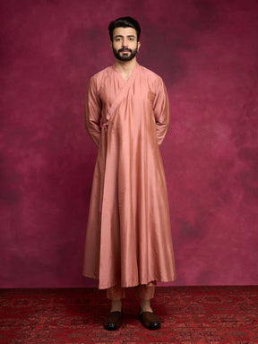 Paneled angrakha kurta Set - Rose brown