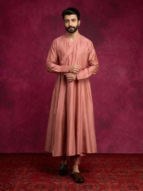 Paneled angrakha kurta Set - Rose brown