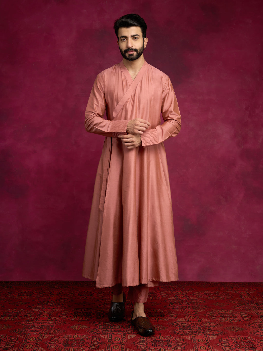 Paneled angrakha kurta- Rose brown