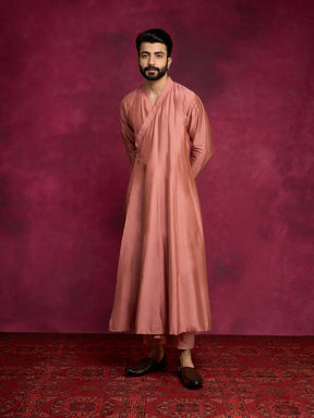 Paneled angrakha kurta Set - Rose brown