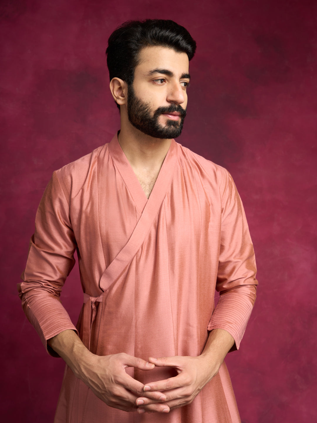 Paneled angrakha kurta Set - Rose brown