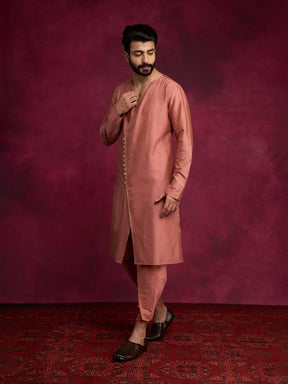 V-neck overlapped kurta- Rose brown