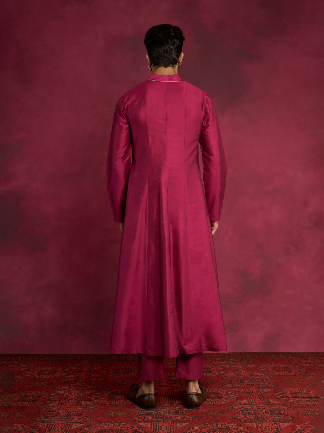 Paneled Anarkali kurta paired with  straight pants- Cabaret Pink