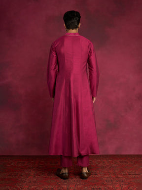 Paneled Anarkali kurta paired with  straight pants- Cabaret Pink