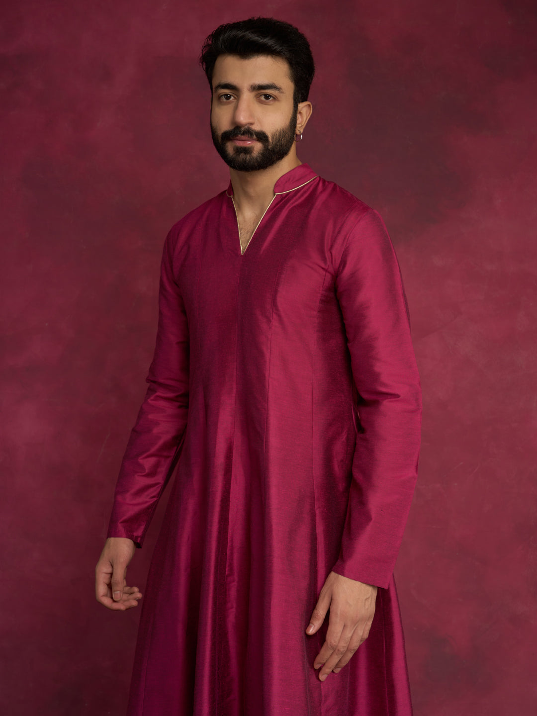 Paneled Anarkali kurta paired with  straight pants- Cabaret Pink