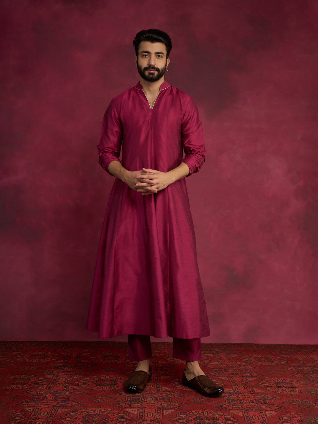 Paneled Anarkali kurta- Cabaret Pink