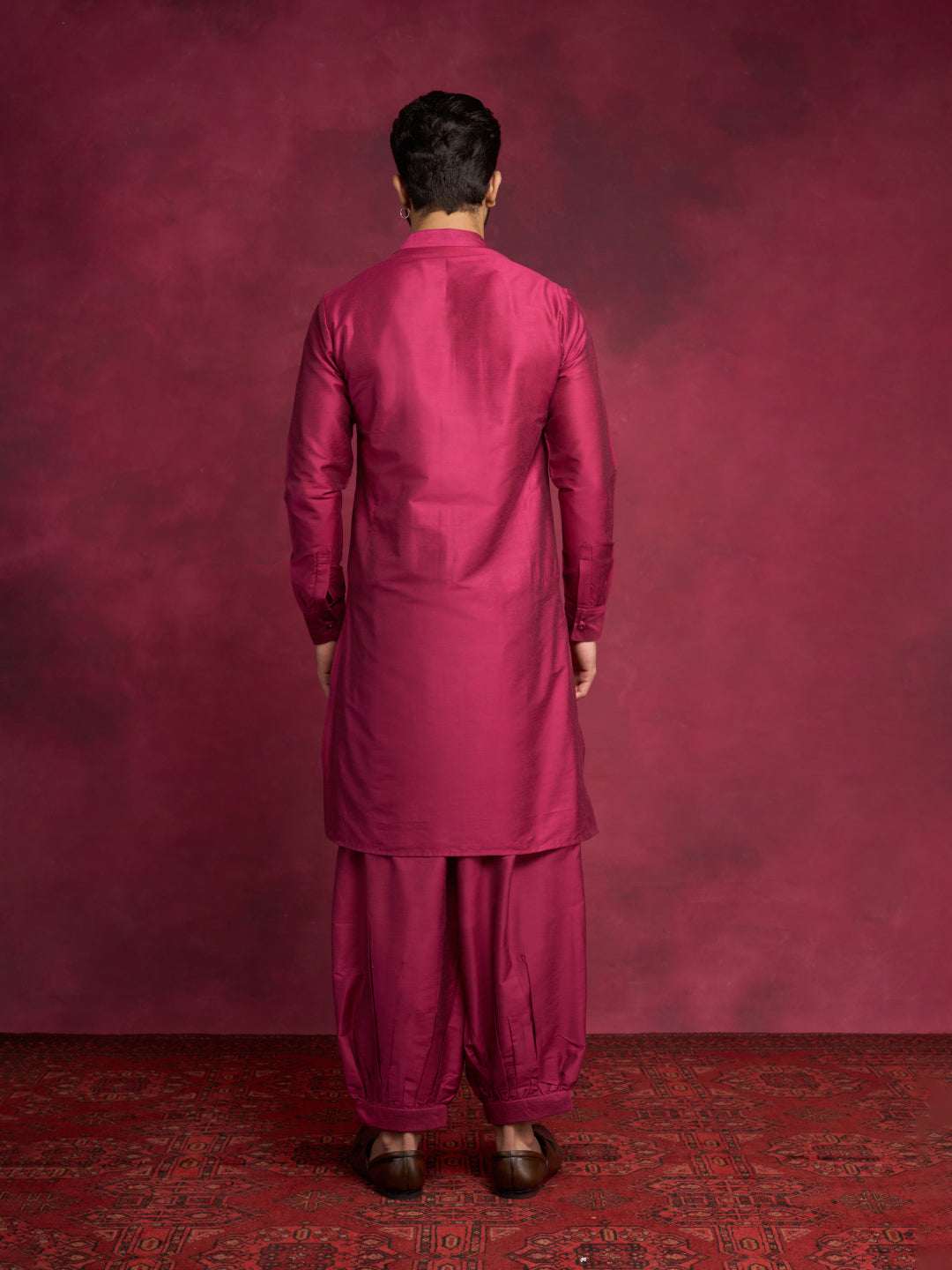 Buttoned down kurta paired with pathani pants - Cabaret Pink