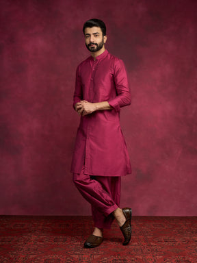 Buttoned down kurta paired with pathani pants - Cabaret Pink