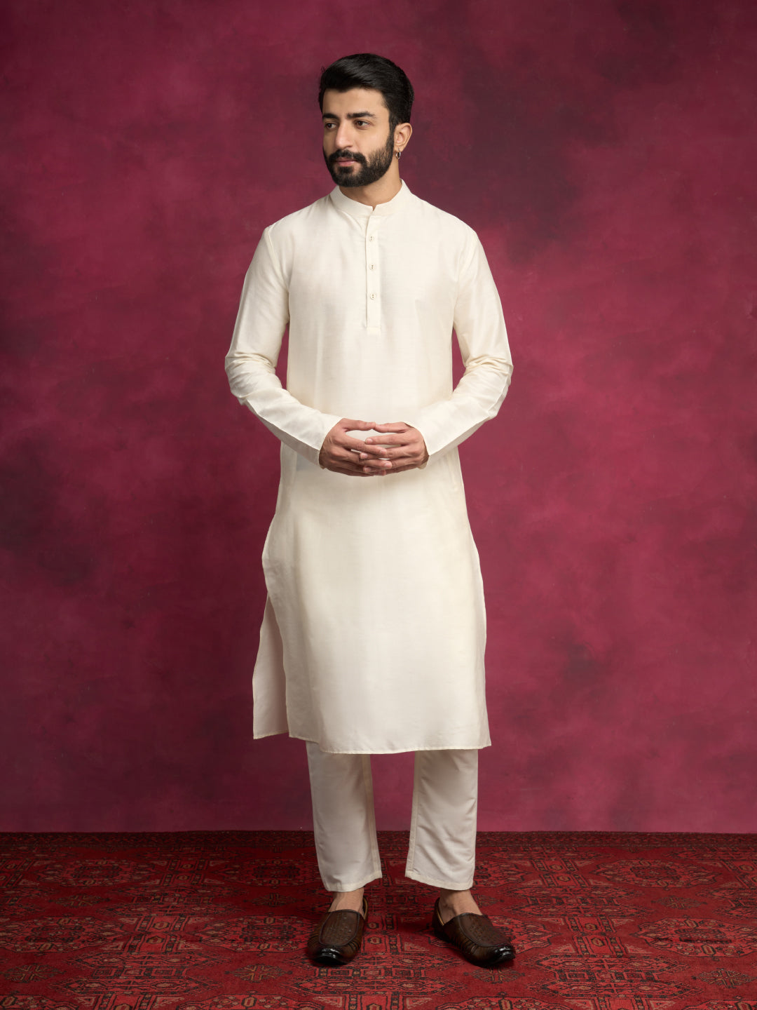 Mandarin collar Straight kurta- Ivory