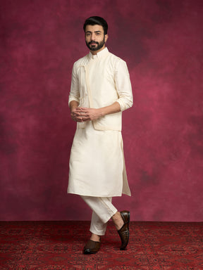 Mandarin collar Straight kurta- Ivory