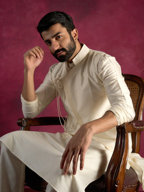 Mandarin collar Straight kurta- Ivory