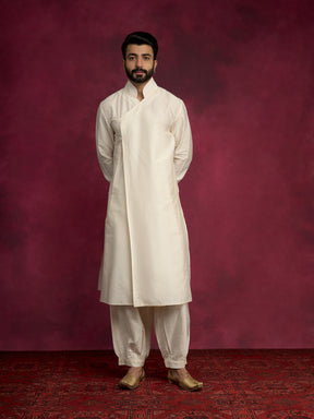 Overlap asymmetrical kurta Set - Ivory