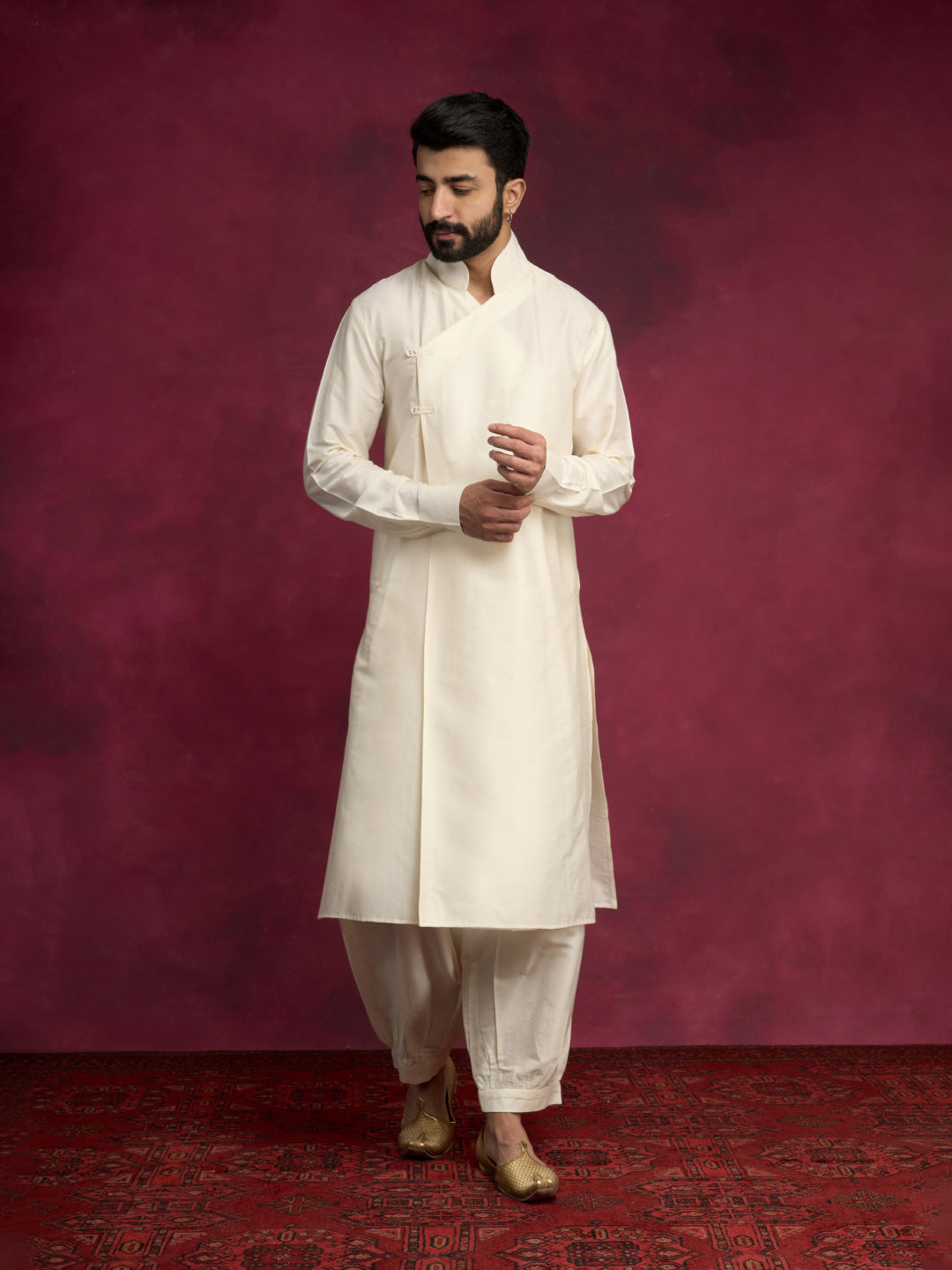 Overlap asymmetrical kurta Set - Ivory