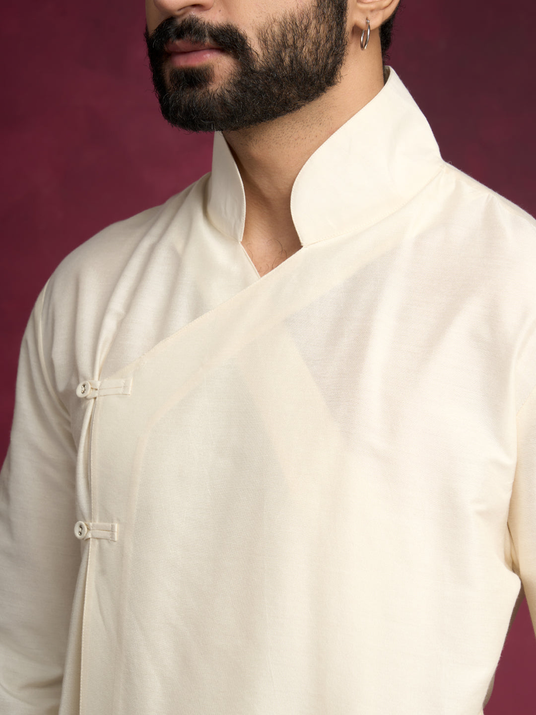 Overlap asymmetrical kurta Set - Ivory