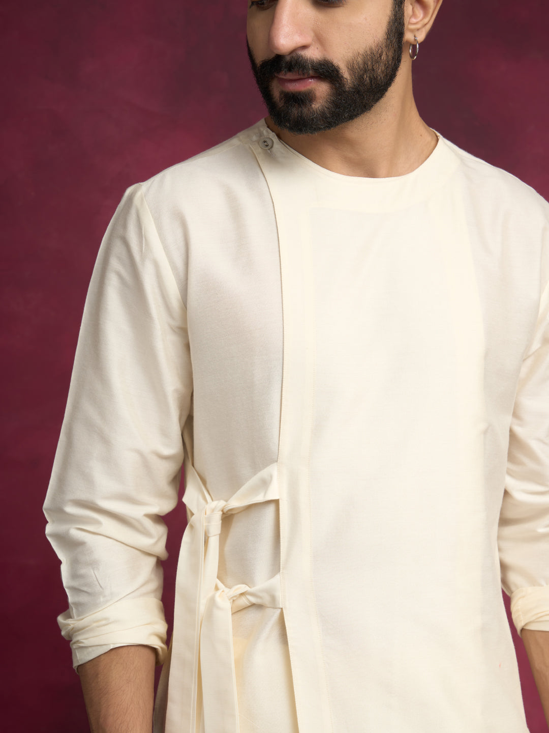Side tie-up kurta paired with pathani pants - Ivory