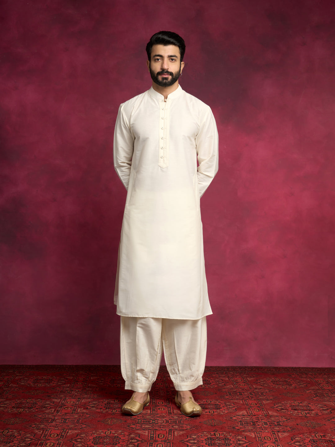 Loop buttons closure kurta Set- Ivory