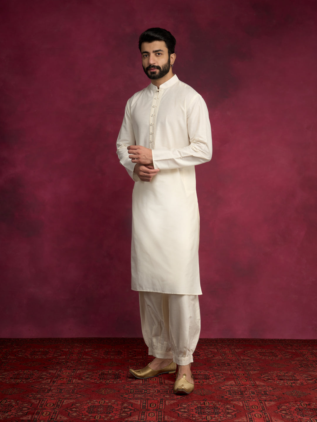 Loop buttons closure kurta Set- Ivory