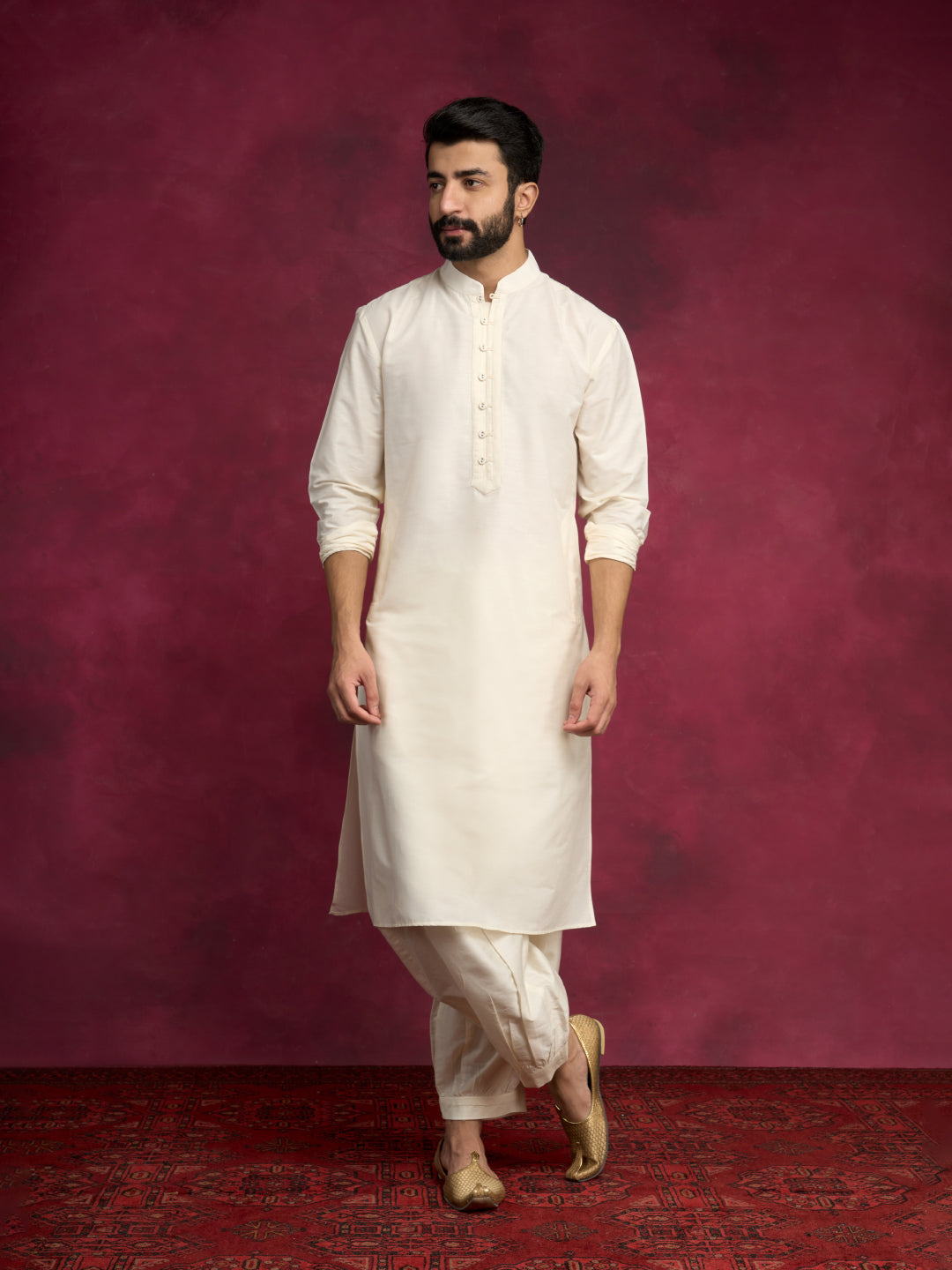 Loop buttons closure kurta- Ivory