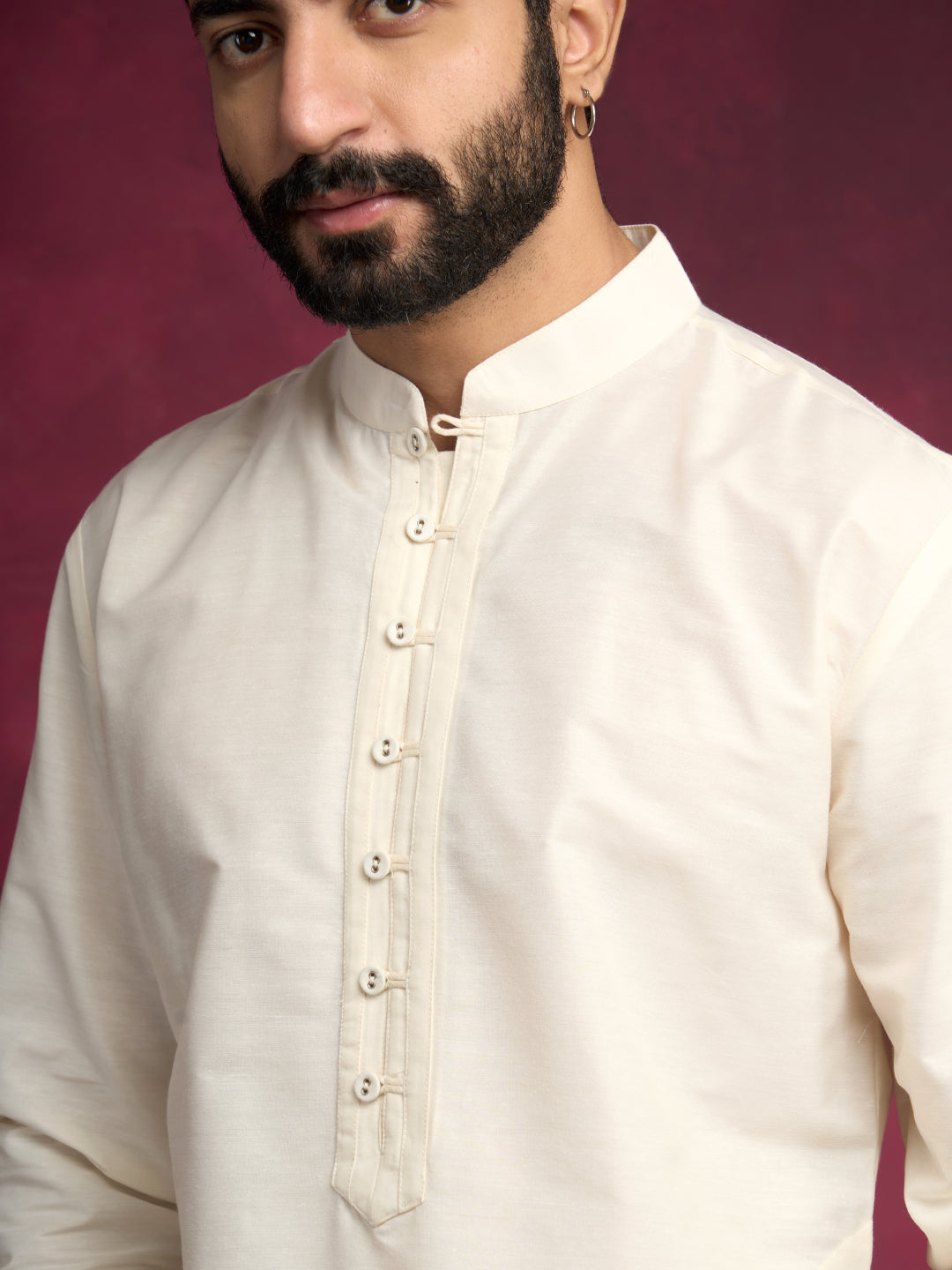 Loop buttons closure kurta Set- Ivory