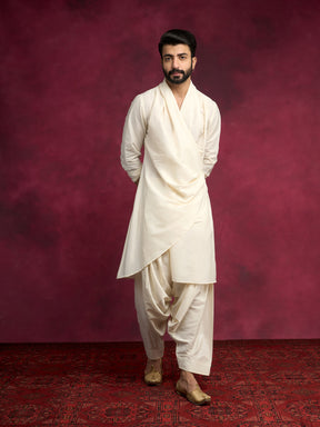 Cowl-draped asymmetric kurta Set - Ivory