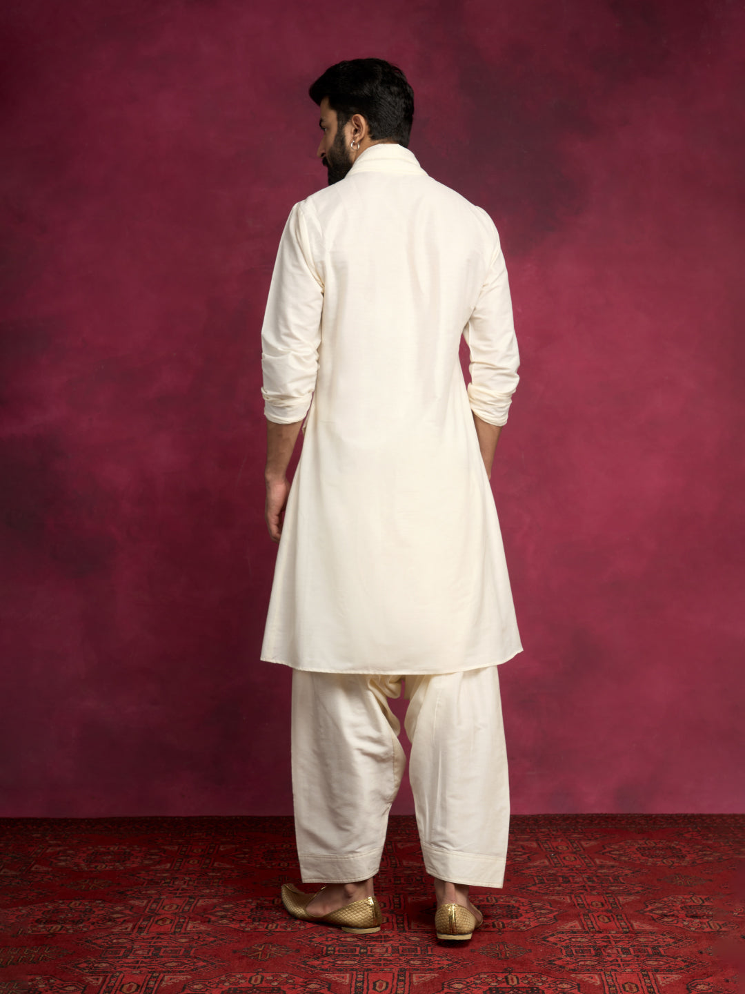 Cowl-draped asymmetric kurta- Ivory