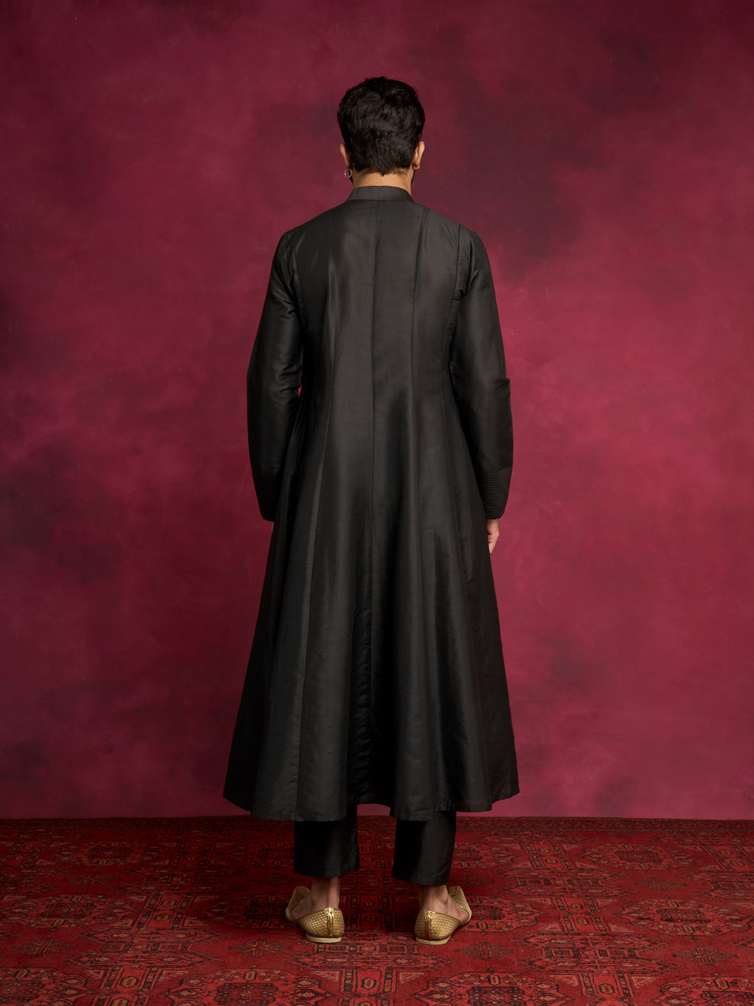 Paneled angrakha kurta Set - Rich black