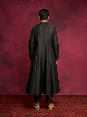 Paneled angrakha kurta Set - Rich black