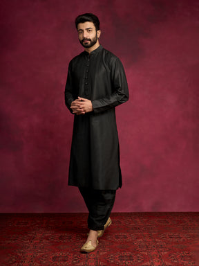 Loop buttons closure kurta Set - Rich Black