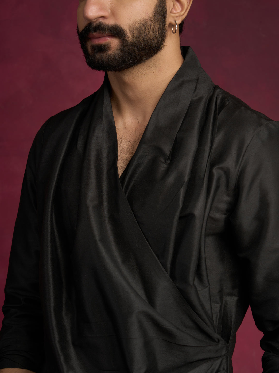 Cowl-draped asymmetric kurta Set - Rich black