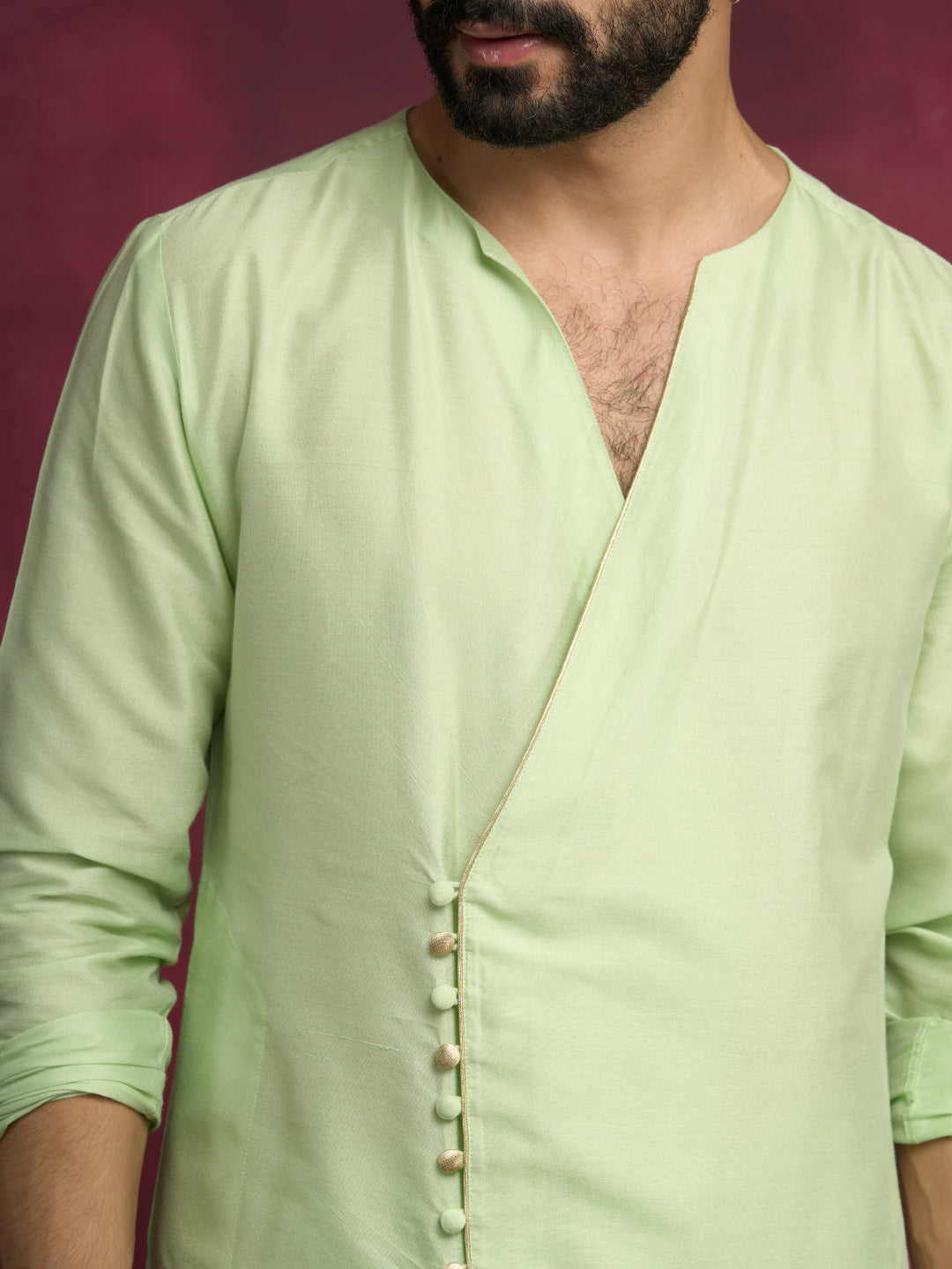 V-neck overlapped kurta paired with tulip pants - Pistachio green