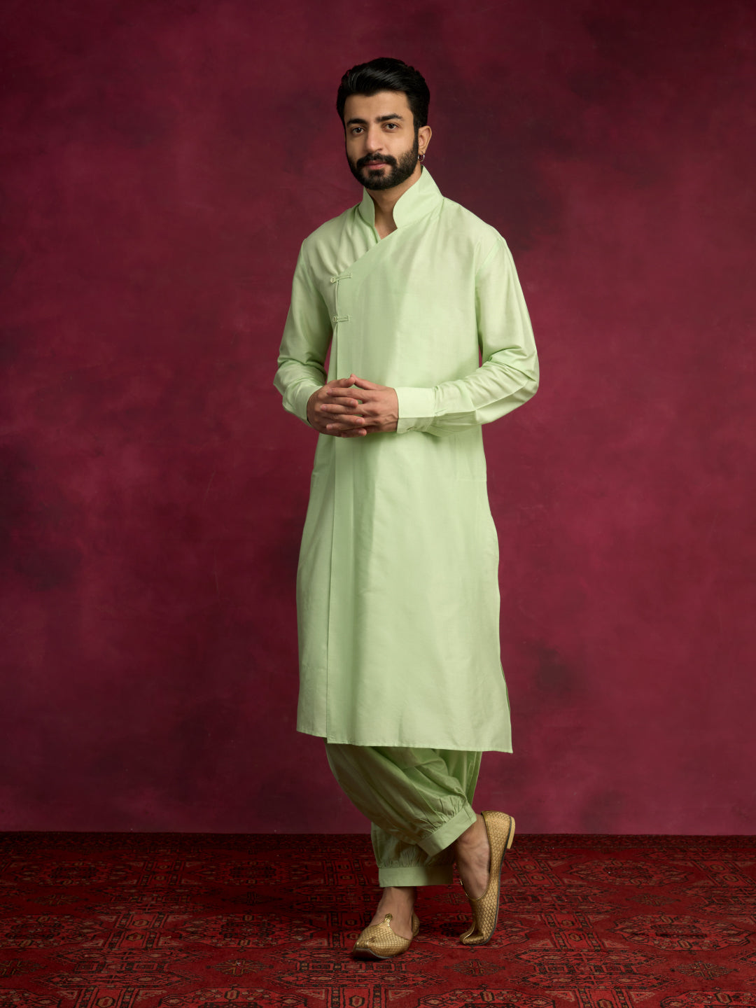 Overlap asymmetrical kurta-  Pistachio green