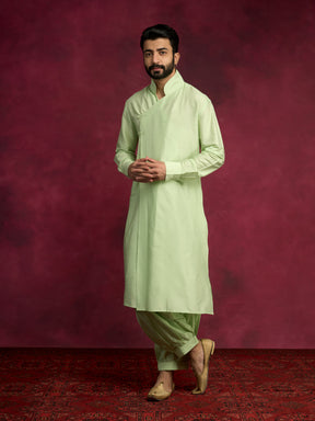 Overlap asymmetrical kurta-  Pistachio green