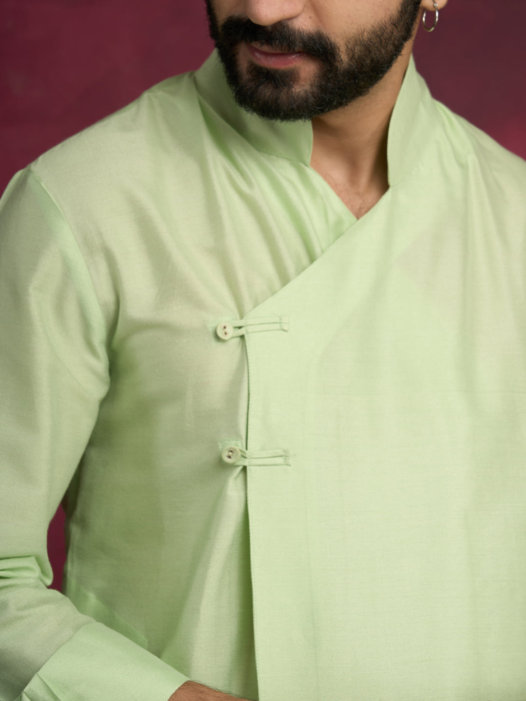 Overlap asymmetrical kurta-  Pistachio green